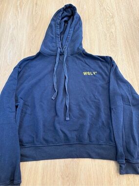 WSLY Navy Women’s Hoodie Sweatshirt Blue with yellow Sz small VGC
